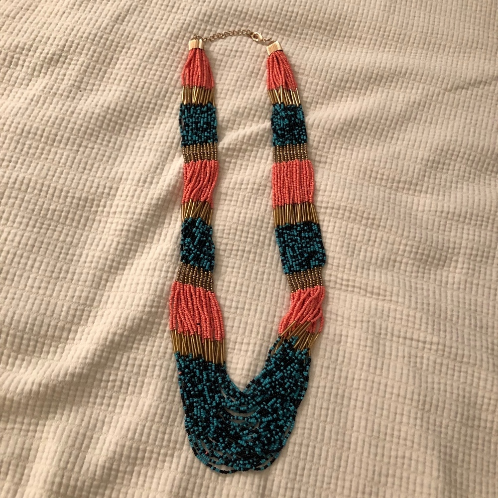 Pink, Teal, and Gold Chunky Beaded Necklace